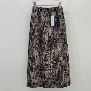 Dior Tan Pleated Maxi Skirt Vintage Print Skirt Size M
